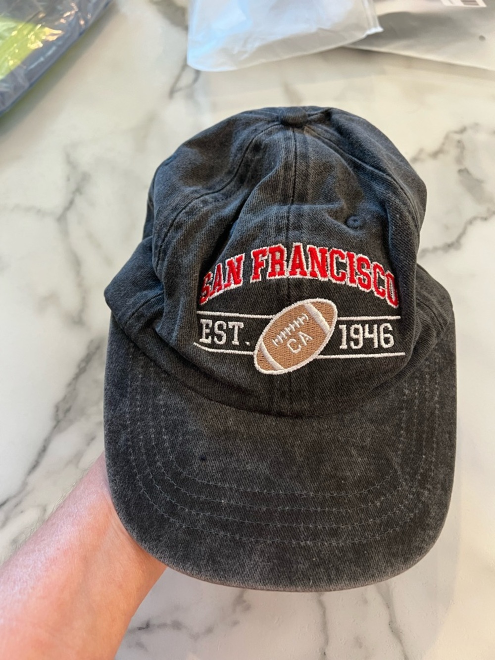 San Francisco Embroidered Washed Black Baseball Cap